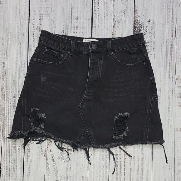 TOBI denim Women's Medium Black Cotton Distressed Frayed Shabby & Chic Skirt - Picture 1 of 7